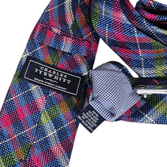 CHARLES TYRWHITT Blue/Pink Tartan Silk DESIGNER Tie ITALY - Picture 2 of 5